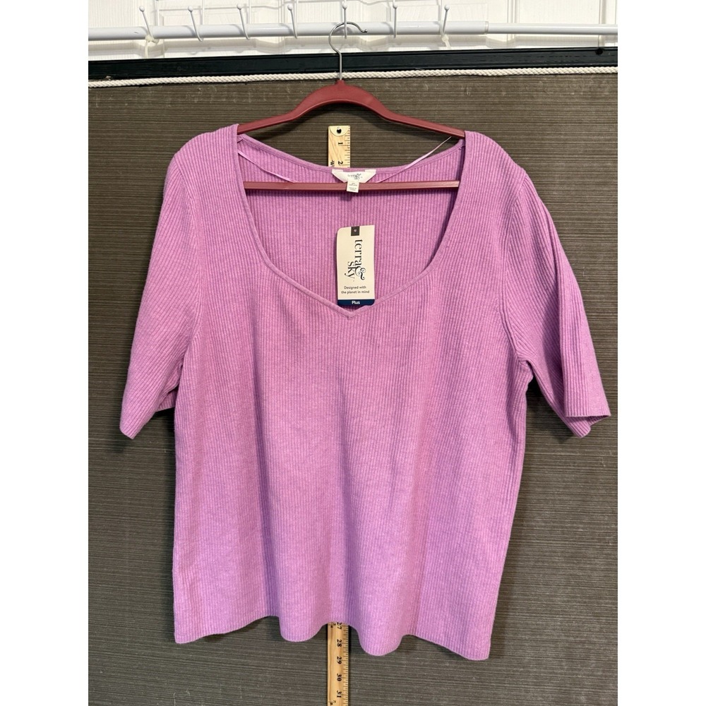 Terra&Sky Women's Short Sleeve Rib Sweater Purple Pink Size 4XL (28w-30w)
